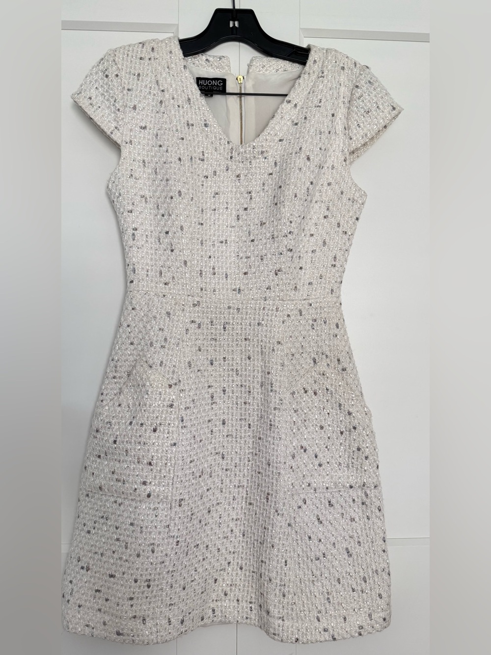Cream Tweed Cap-Sleeve Dress